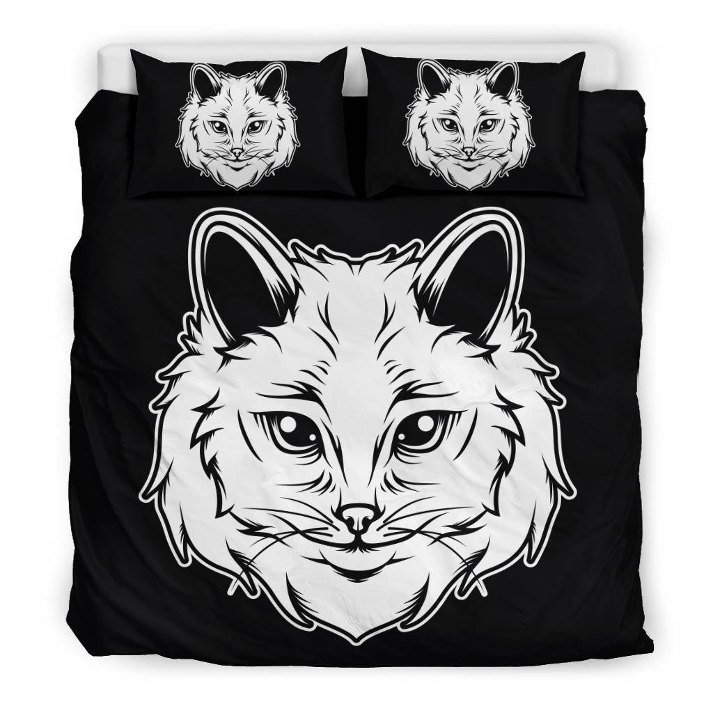 Cat Head Cartoon Drawing Bedding Set - Top Content | POD Collection | Free Shipping