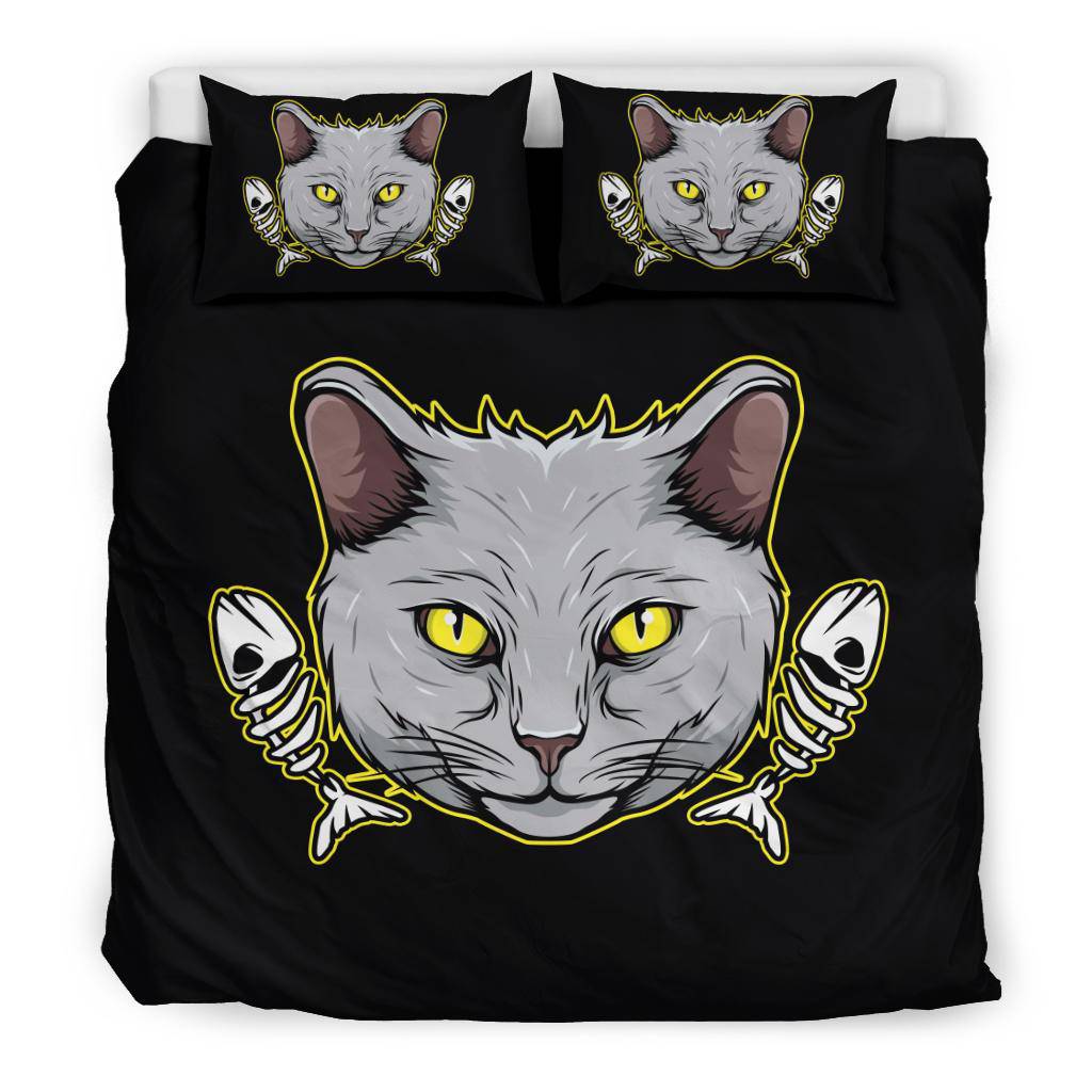 Cat Head with Fish Skeletons Bedding Set - Top Content | POD Collection | Free Shipping