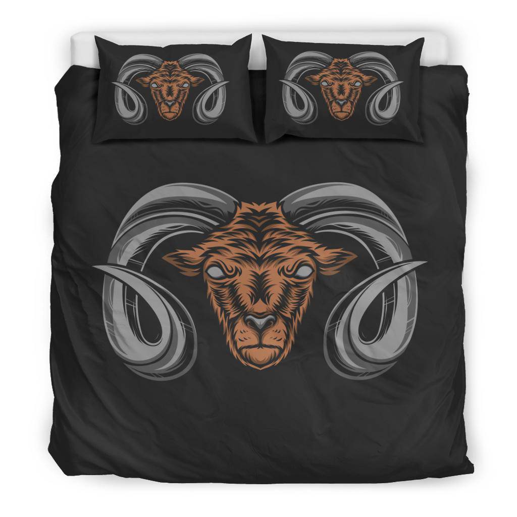 Horned Mountain Goat Head Cartoon Illustration Bedding Set - Top Content | POD Collection | Free Shipping