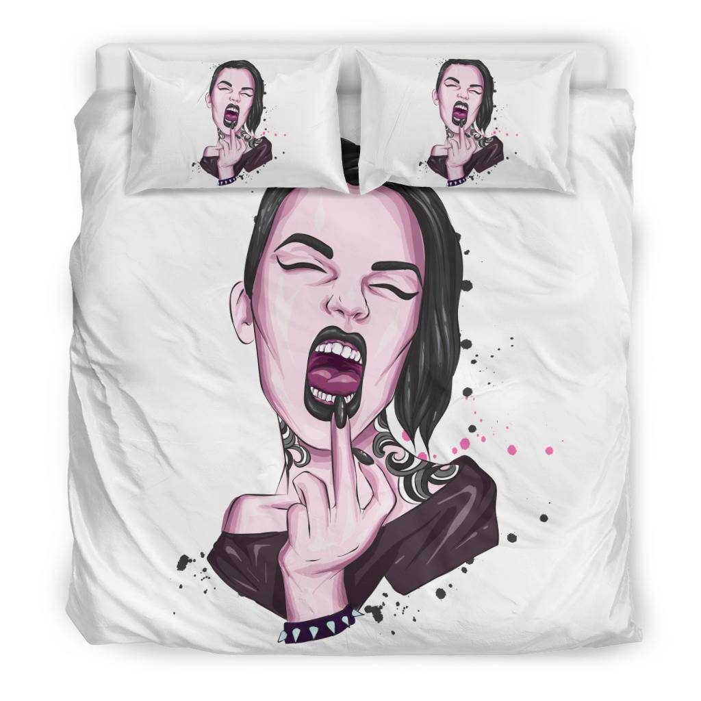 Middle Finger Punk Girl Illustration Bedding Set - Top Content | POD Collection | Free Shipping