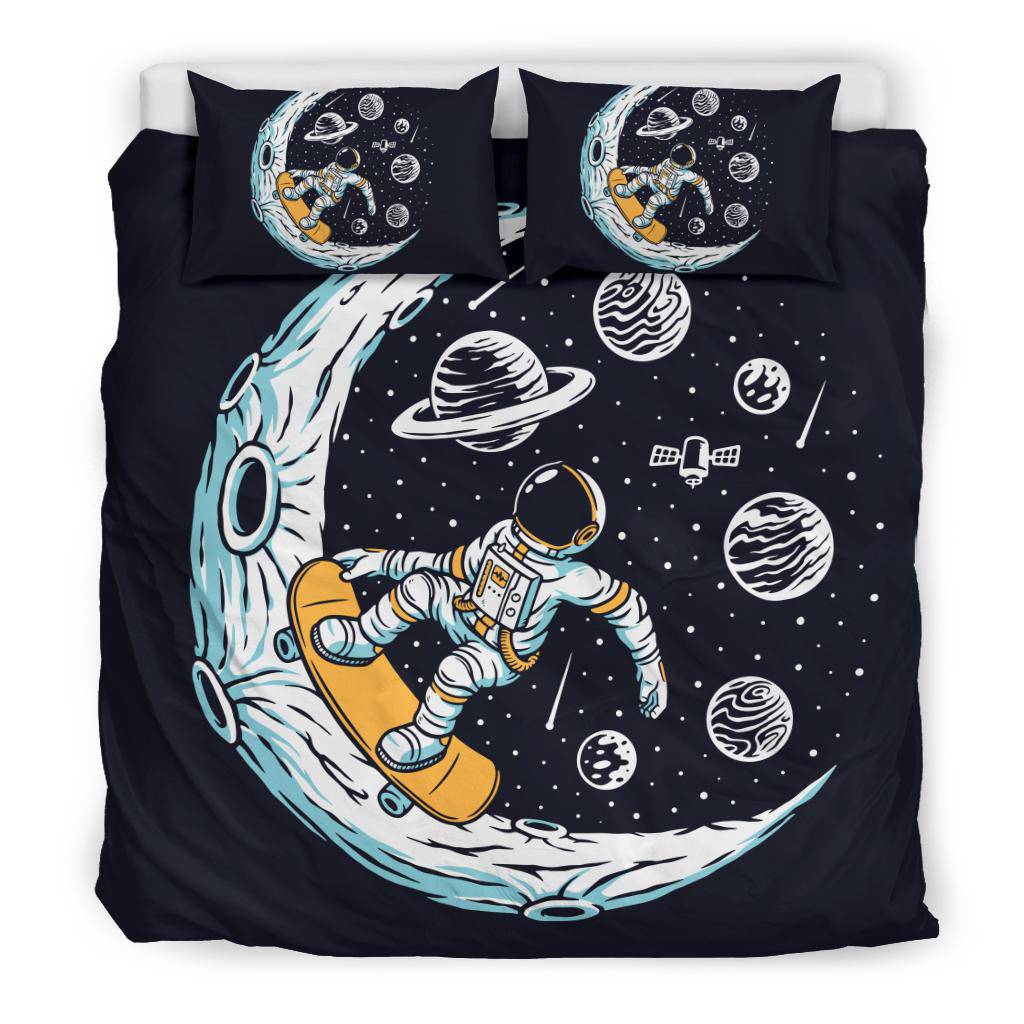 Moon Skate Boarding Astronaut Cool Cartoon Bedding Set - Top Content | POD Collection | Free Shipping