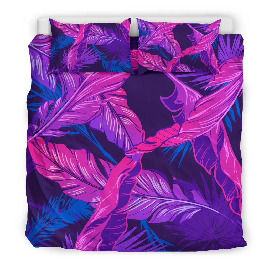 Pink Purple Banana Leaves Palm Tree Bedding Set - Top Content | POD Collection | Free Shipping