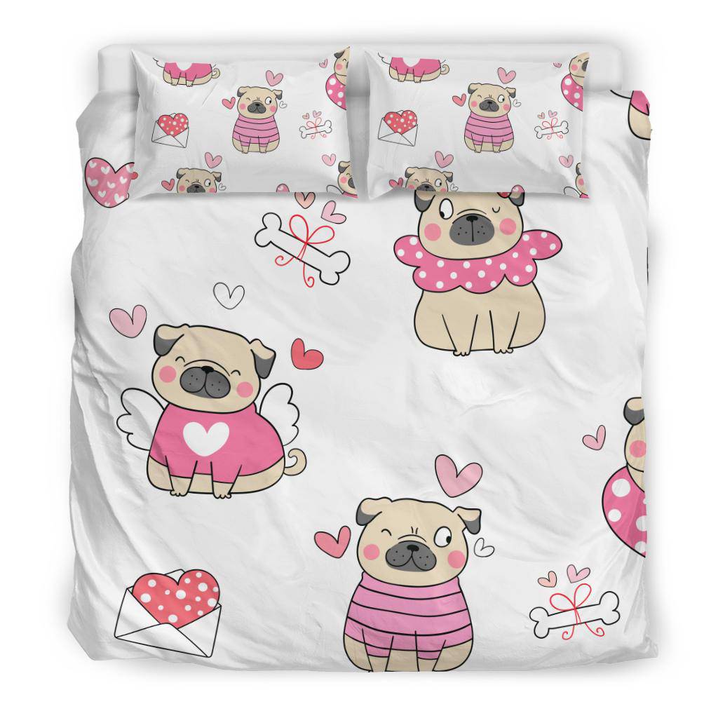 Pug Dog Love Seamless Pretty Background Bedding Set - Top Content | POD Collection | Free Shipping