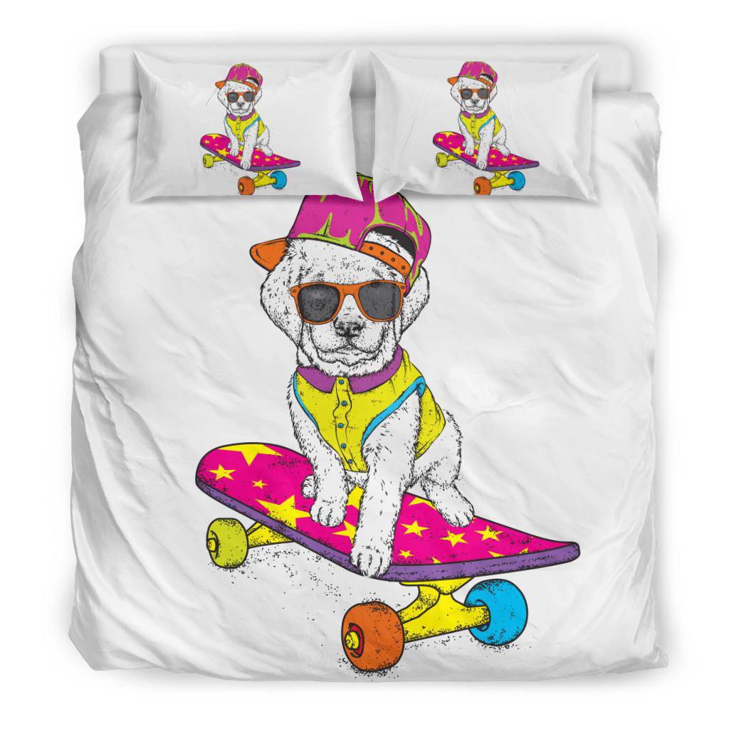 Retriever Puppy On A Skateboard Cool Cartoon Bedding Set - Top Content | POD Collection | Free Shipping