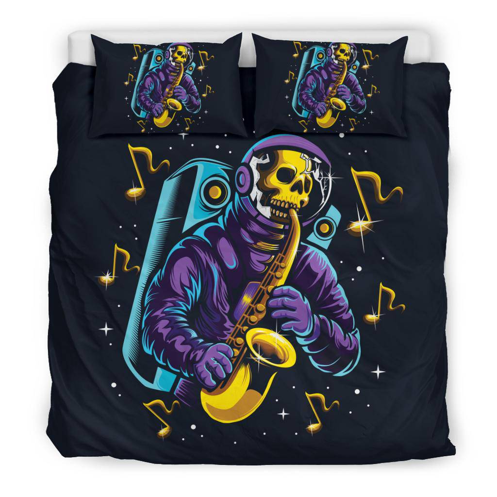 Skull Astronaut Playing Saxophone Space Music Illustration Bedding Set - Top Content | POD Collection | Free Shipping