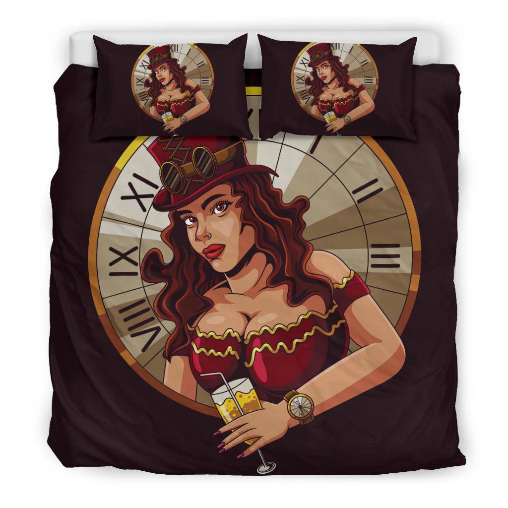 Steampunk Girl Clock Illustration Cartoon Bedding Set - Top Content | POD Collection | Free Shipping