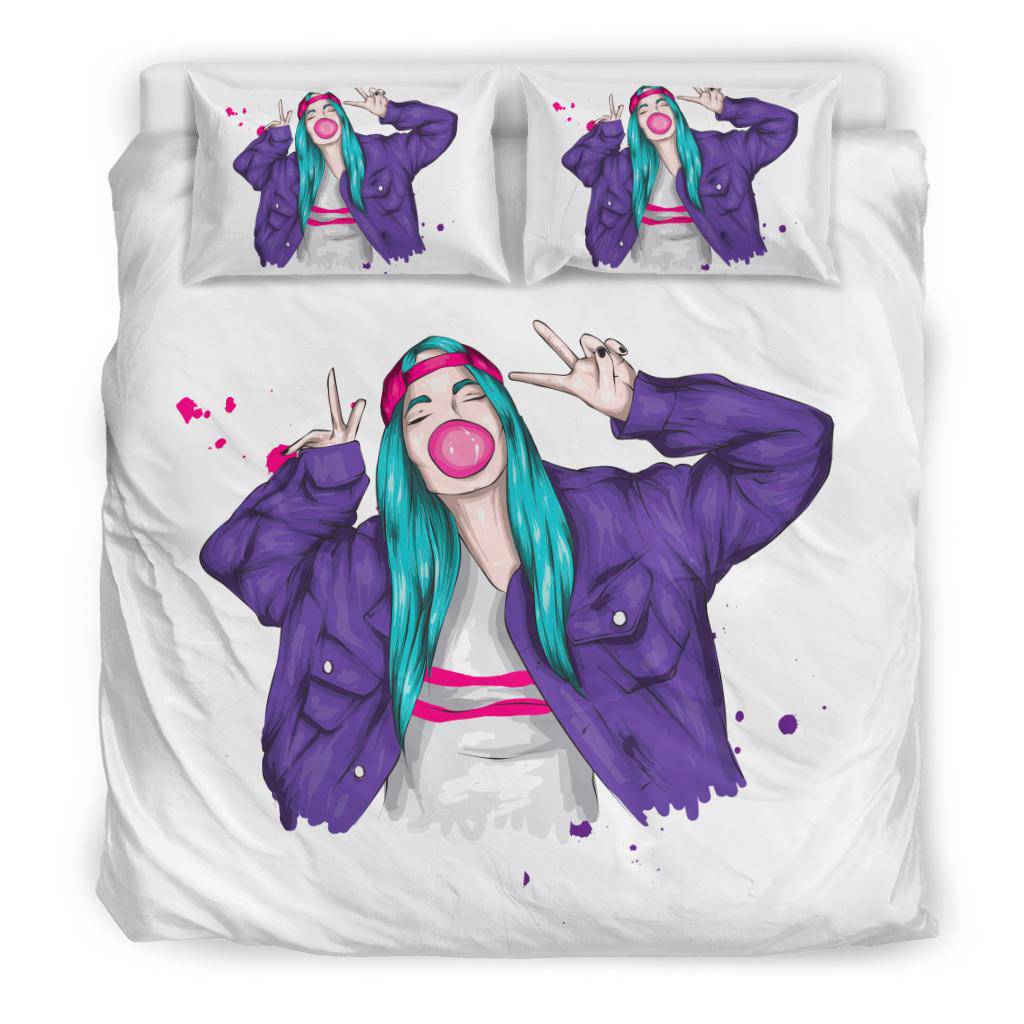 Stylish Colourful Girl Bubble Gum Vector Bedding Set - Top Content | POD Collection | Free Shipping