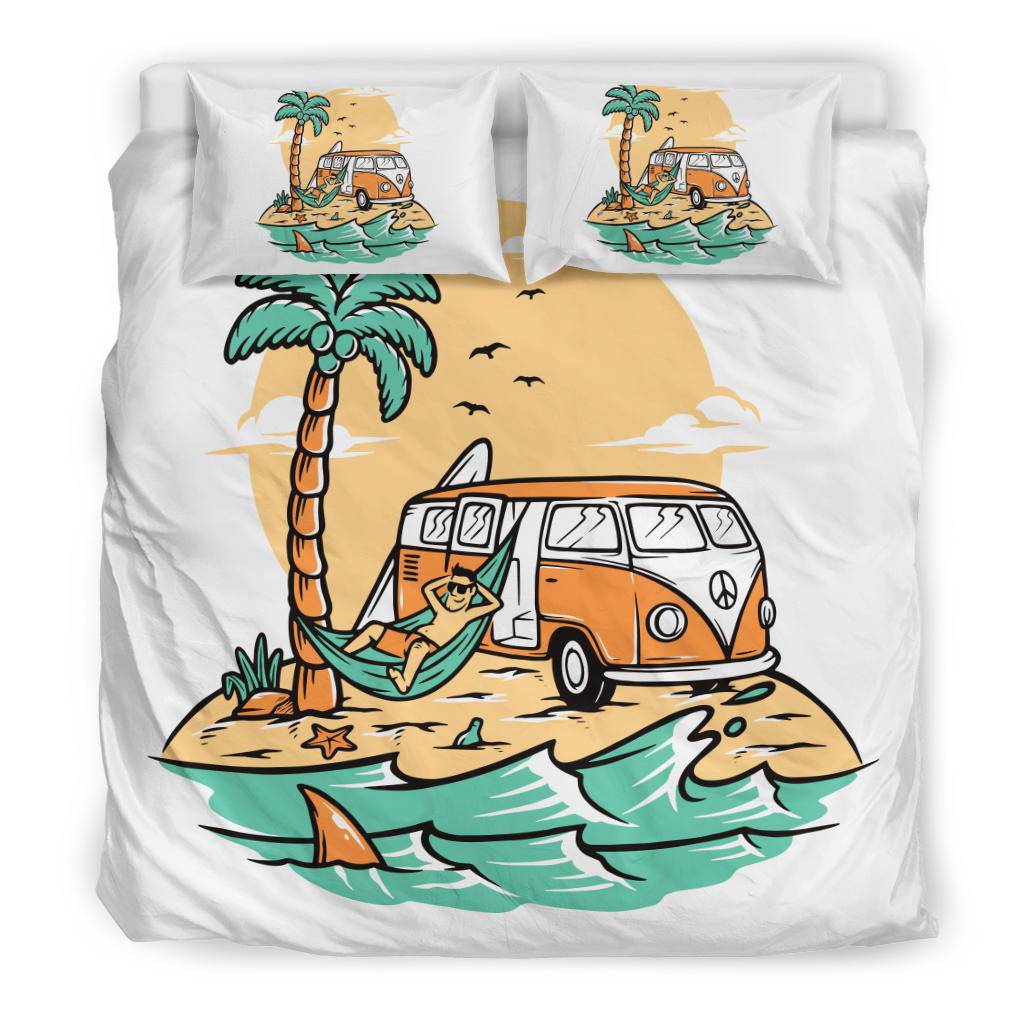 Sunny Summer Beach Van Travel Cartoon Bedding Set - Top Content | POD Collection | Free Shipping