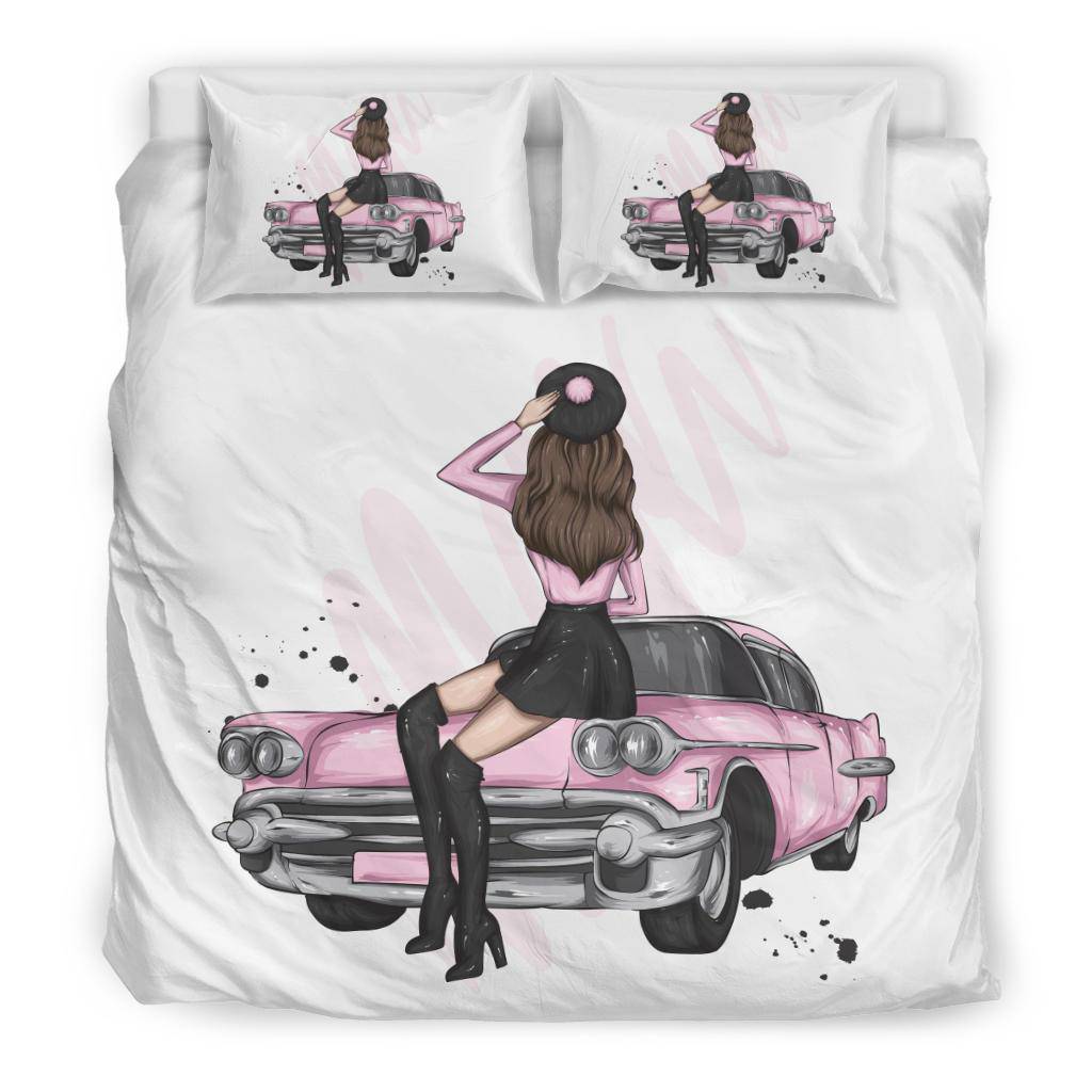 Vintage Car Stylish Pink Girl Bedding Set - Top Content | POD Collection | Free Shipping