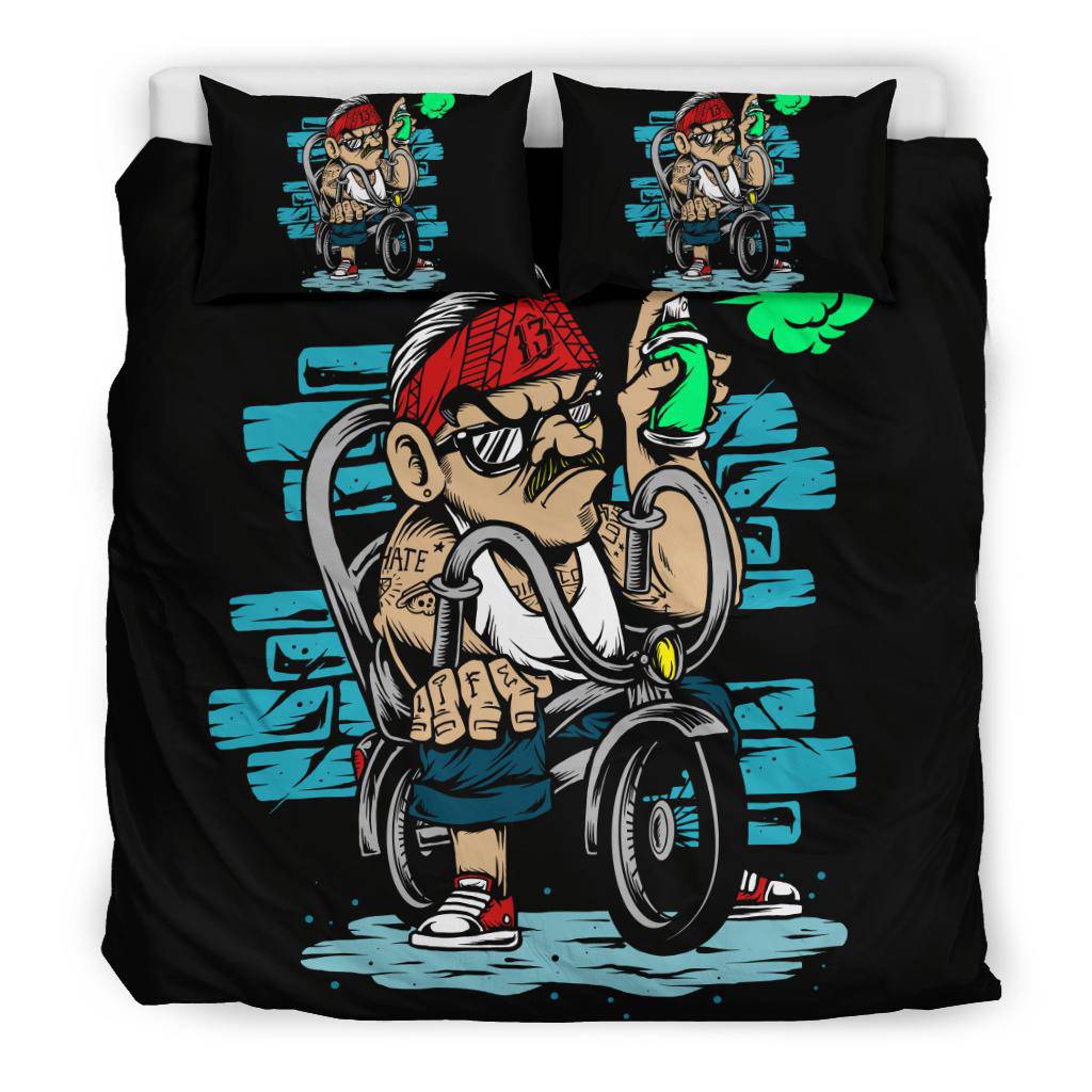 Bicycle Gangster Cool Hand Drawn Graffiti Illustration Bedding Set - Top Content | POD Collection | Free Shipping