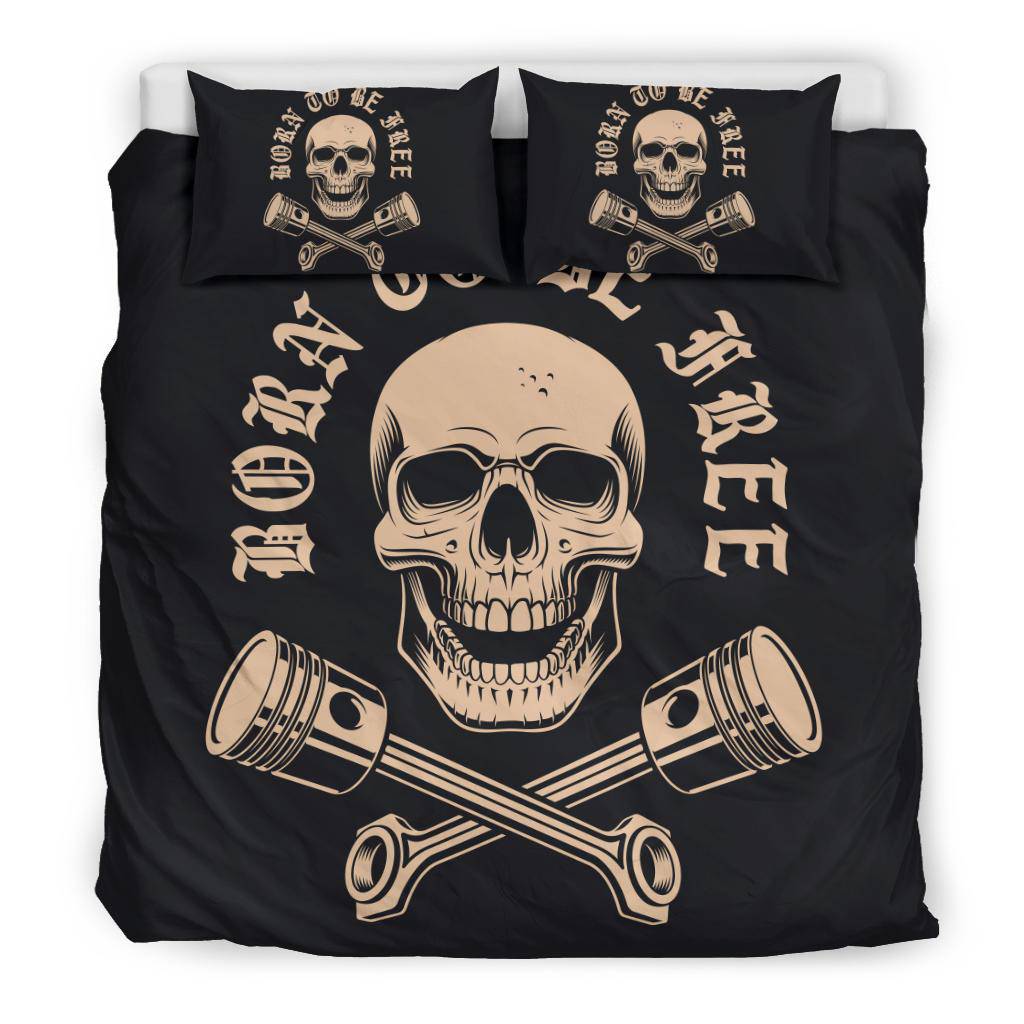 Born To Be Free Skull WIth Crossed Pistons Cartoon Bedding Set - Top Content | POD Collection | Free Shipping