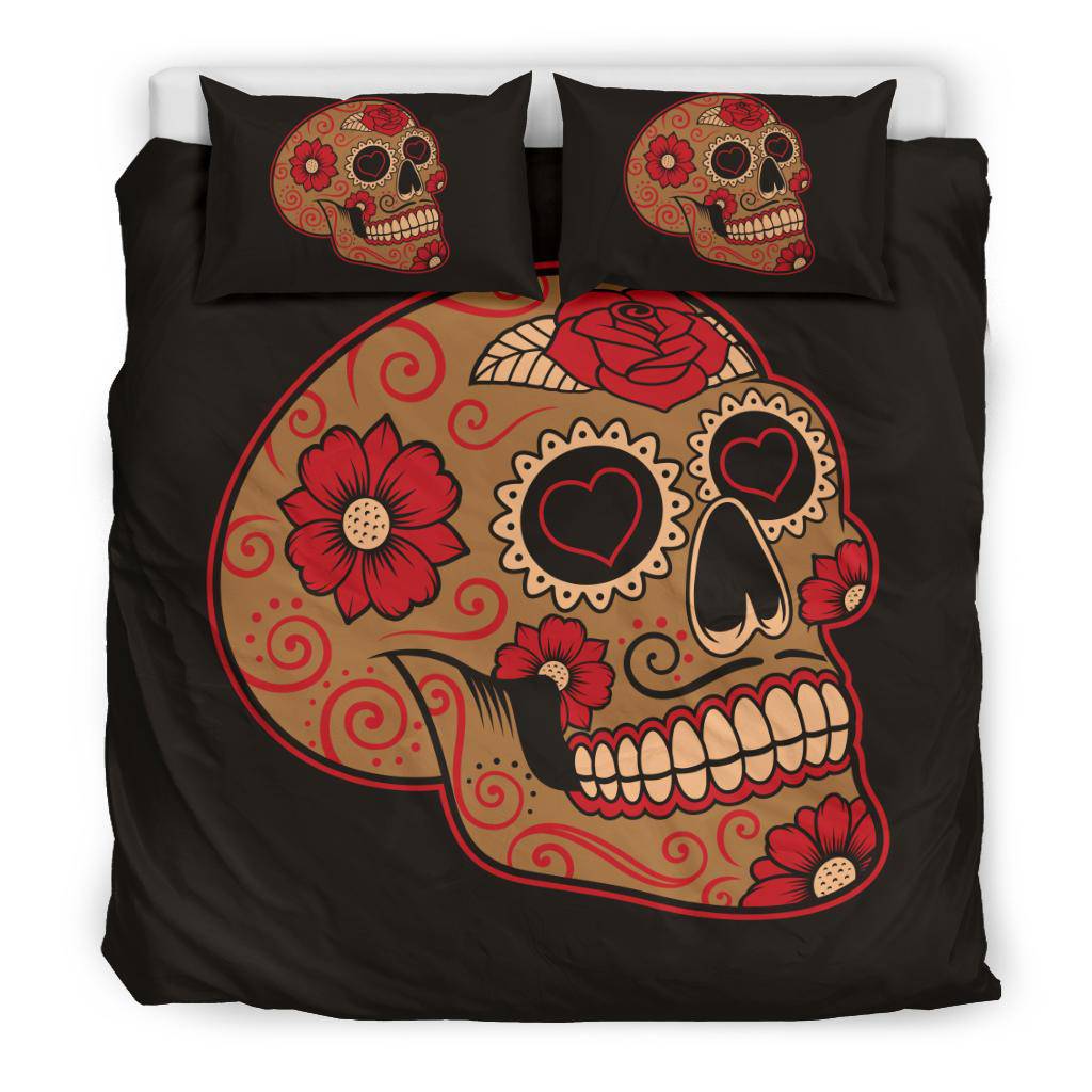 Colorful Mexican Sugar Skull, Hears Flowers Illustration Bedding Set - Top Content | POD Collection | Free Shipping