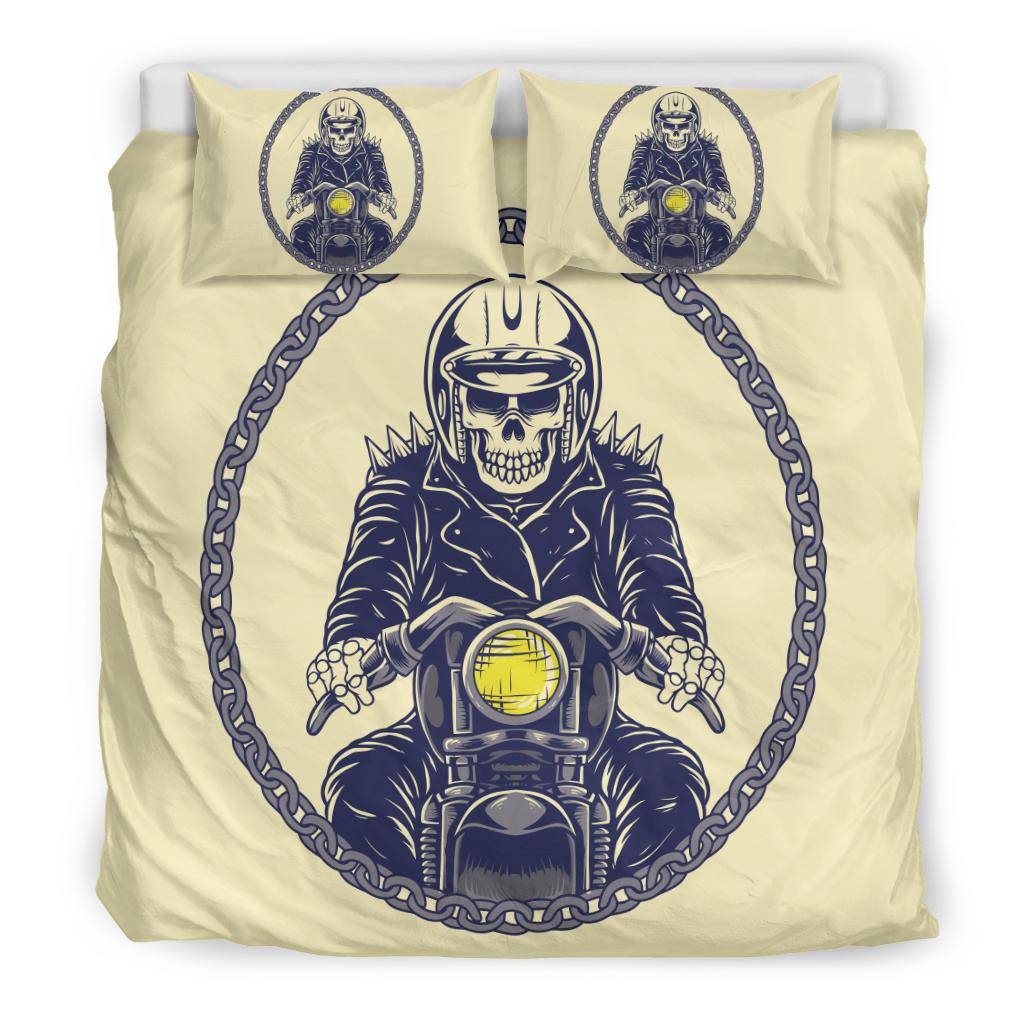 Cool Skeleton Motorcycle Rider Skull Style Cartoon Bedding Set - Top Content | POD Collection | Free Shipping