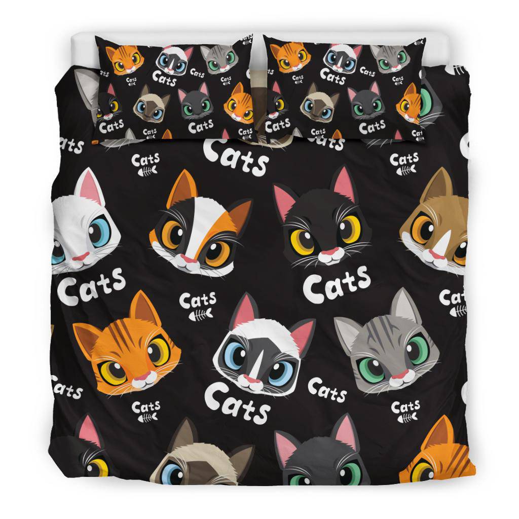 Cute Beautiful Cats Pattern Cartoon Style Drawing Bedding Set - Top Content | POD Collection | Free Shipping