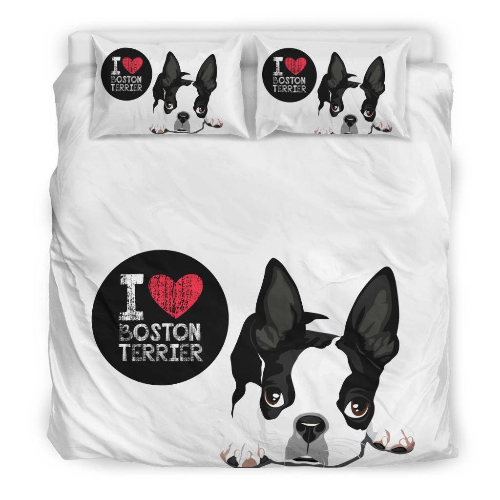 Cute Dog Cartoon Illustration, I Love Boston Terrier Bedding Set - Top Content | POD Collection | Free Shipping