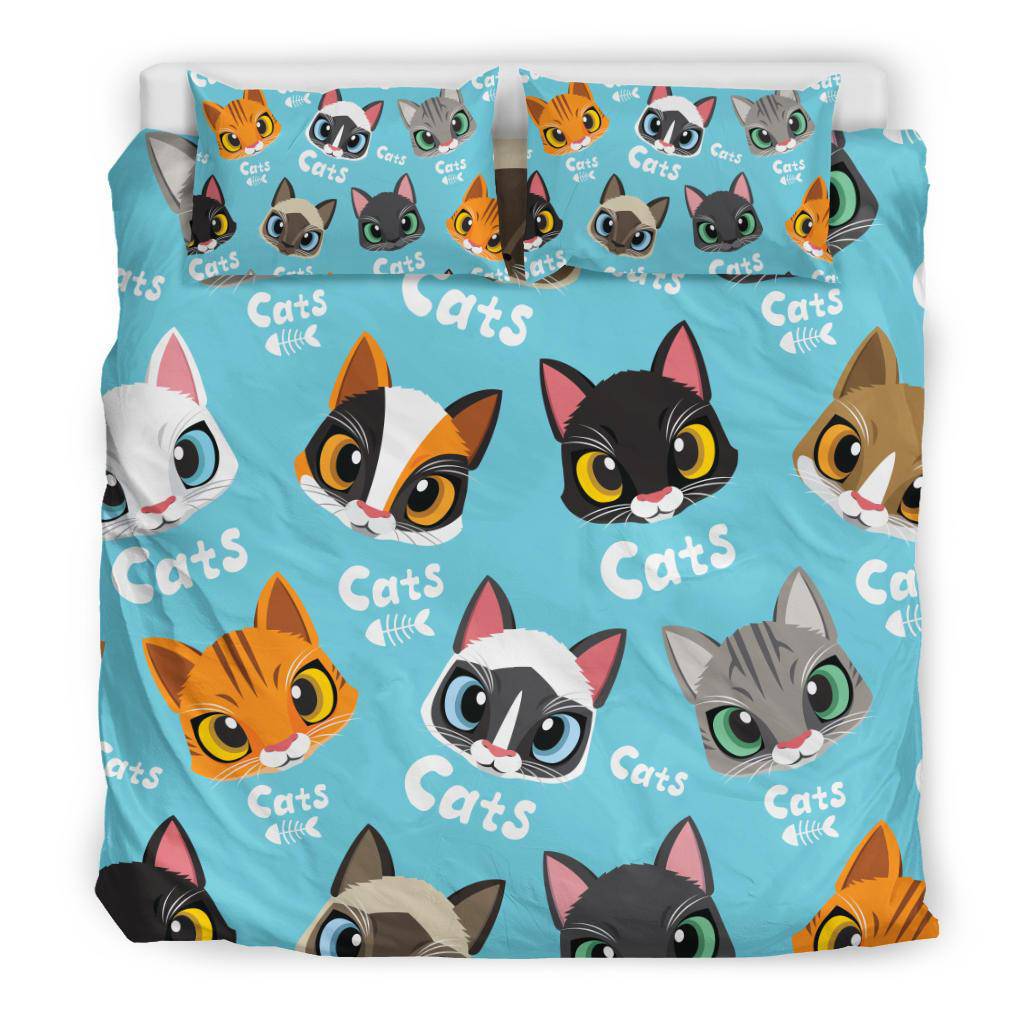 Cute Love Cats Cartoon Pattern Background Bedding Set - Top Content | POD Collection | Free Shipping