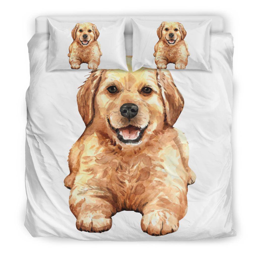 Golden Retriever Puppy Bedding Set, Hand Drawn Watercolor Dog - Top Content | POD Collection | Free Shipping