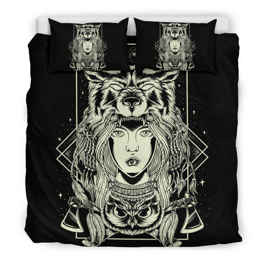 Hand Drawing Chief Women Wolf Head Illustration Bedding Set - Top Content | POD Collection | Free Shipping