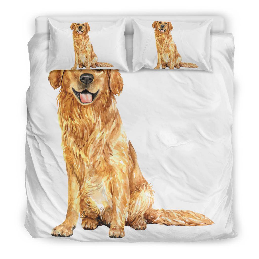 Hand Drawn Golden Retriever Bedding Set, Watercolor Illustration - Top Content | POD Collection | Free Shipping