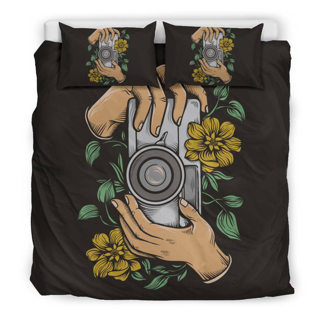 Holding Vintage Camera Cartoon Flower Bedding Set - Top Content | POD Collection | Free Shipping