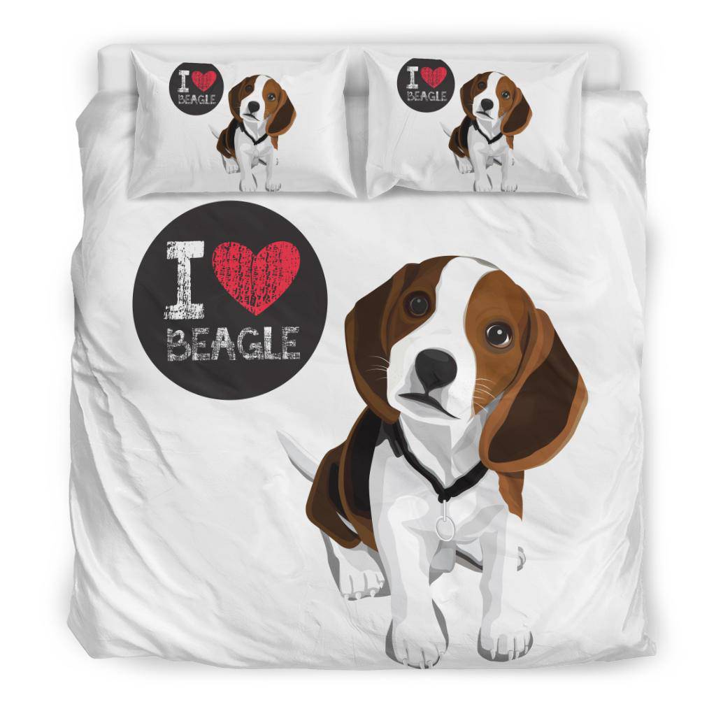 I Love Beagle, Your Pet Dog Cartoon Illustration Bedding Set - Top Content | POD Collection | Free Shipping