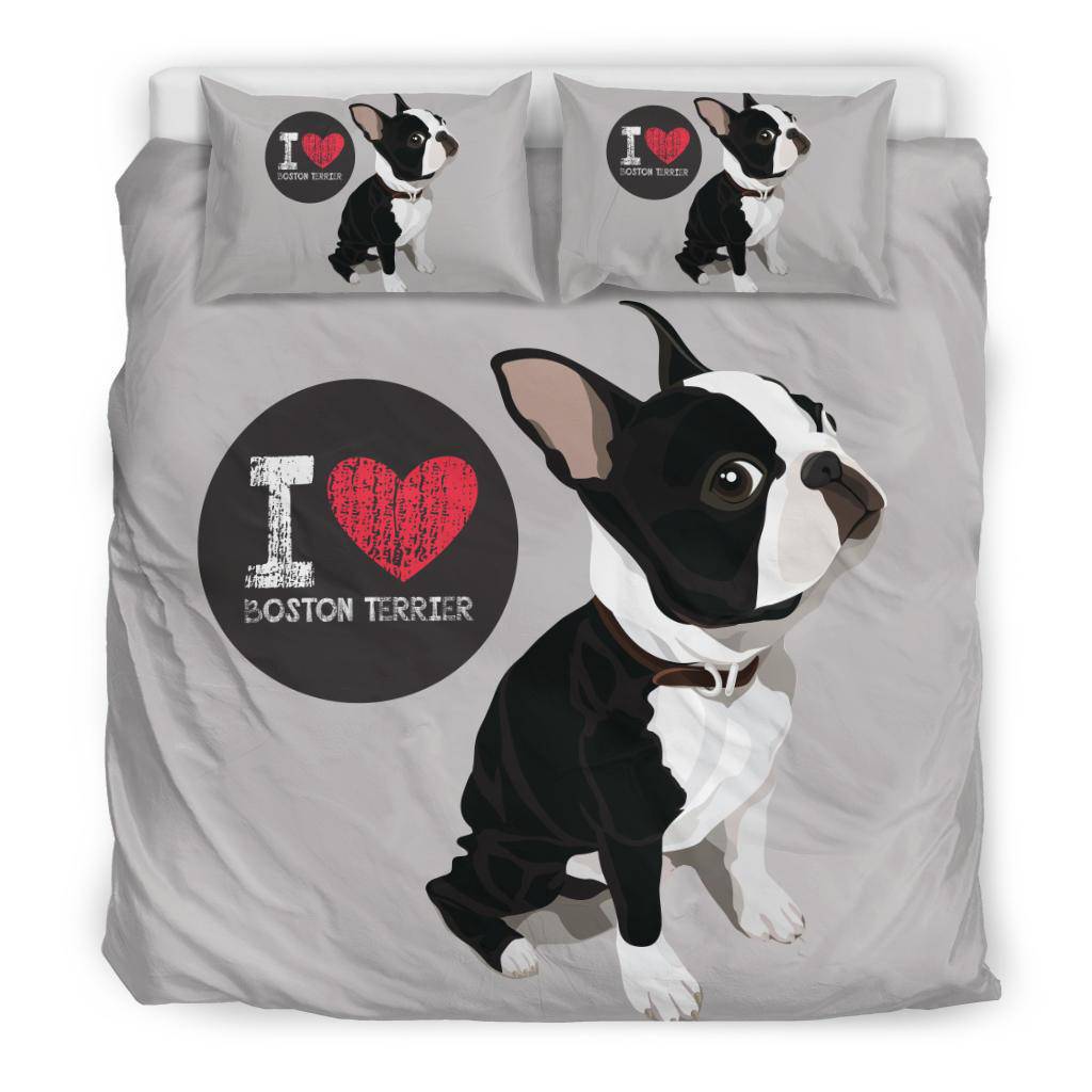 I Love Boston Terrier, Dog Cartoon Illustration Bedding Set - Top Content | POD Collection | Free Shipping