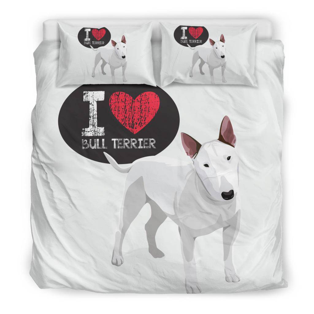 I Love Bull Terrier, Cute Dog Cartoon Illustration Bedding Set - Top Content | POD Collection | Free Shipping