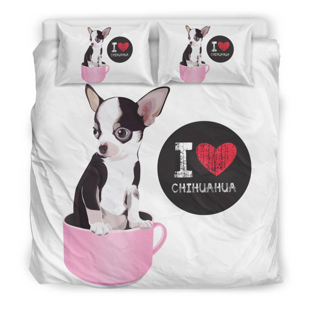 I Love Chihuahua, Cute Dog Cartoon Illustration Bedding Set - Top Content | POD Collection | Free Shipping