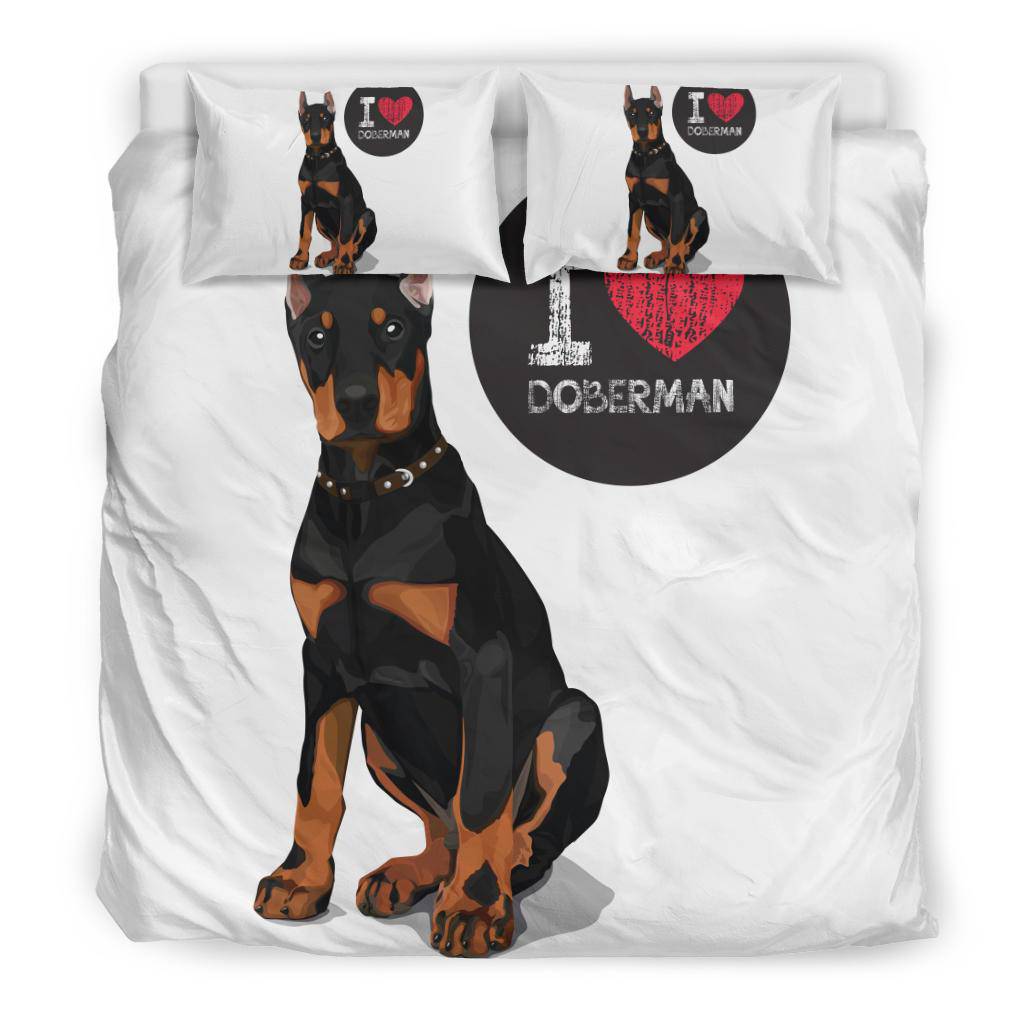 I Love Doberman, Cute Dog Cartoon Illustration Bedding Set - Top Content | POD Collection | Free Shipping