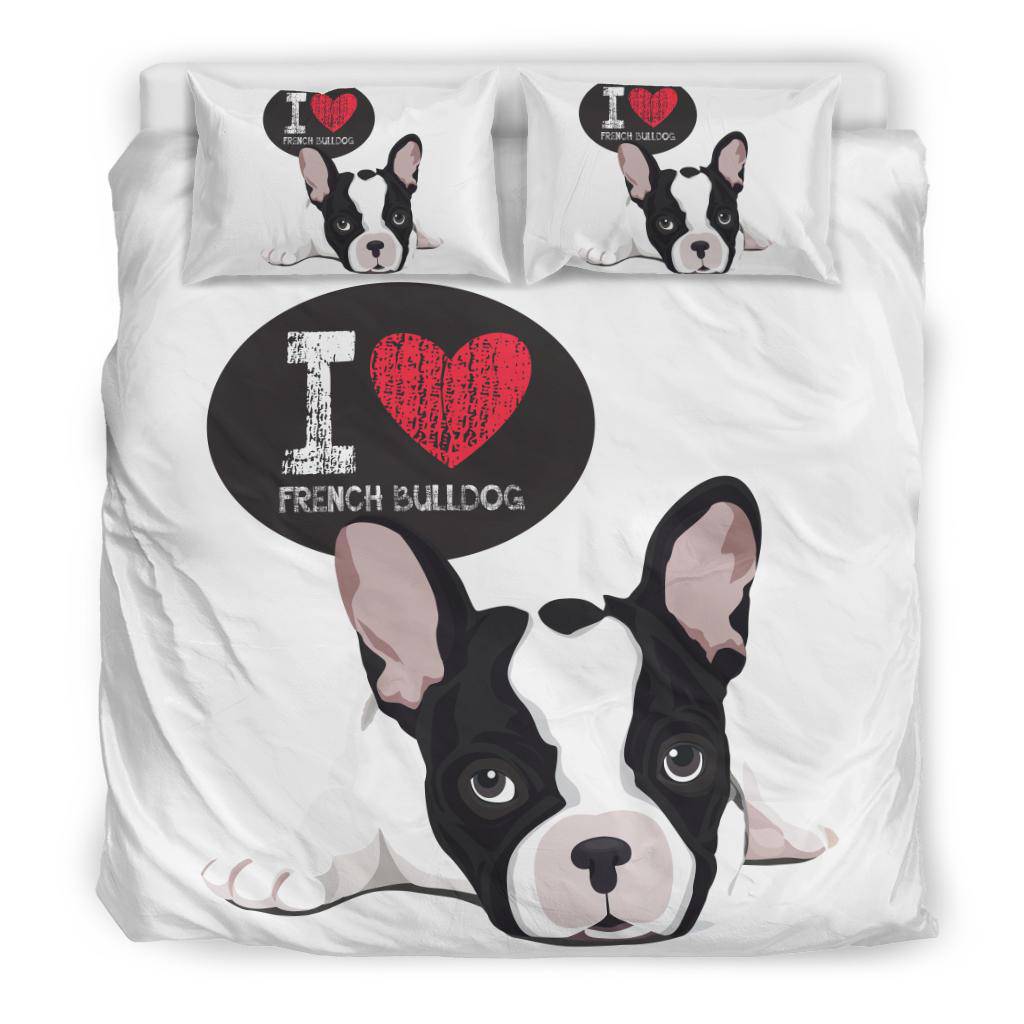 I Love French Bulldog, Cute Dog Cartoon Illustration Bedding Set - Top Content | POD Collection | Free Shipping