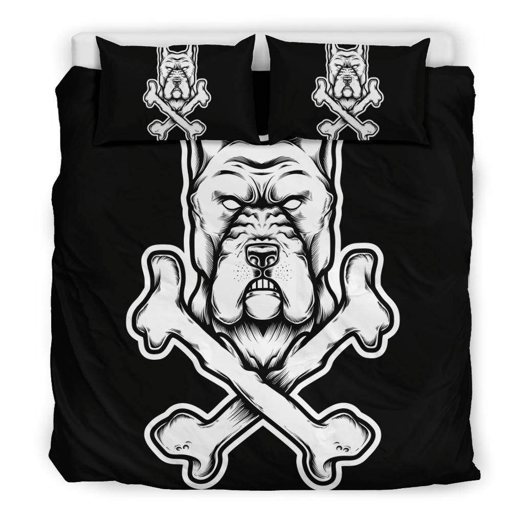 Illustration of Pitbull Dog Head Bones Bedding Set - Top Content | POD Collection | Free Shipping