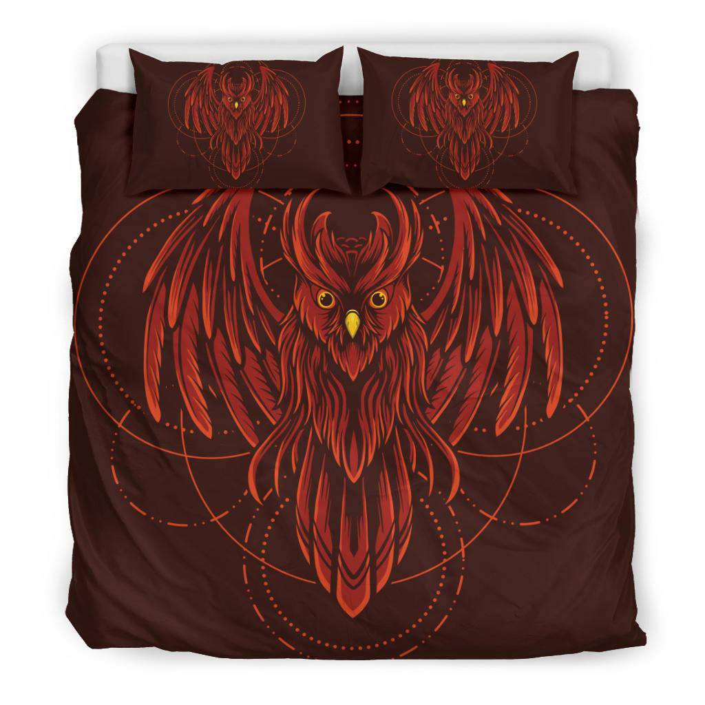 Red Owl Geometric Cartoon Style Bedding Set - Top Content | POD Collection | Free Shipping