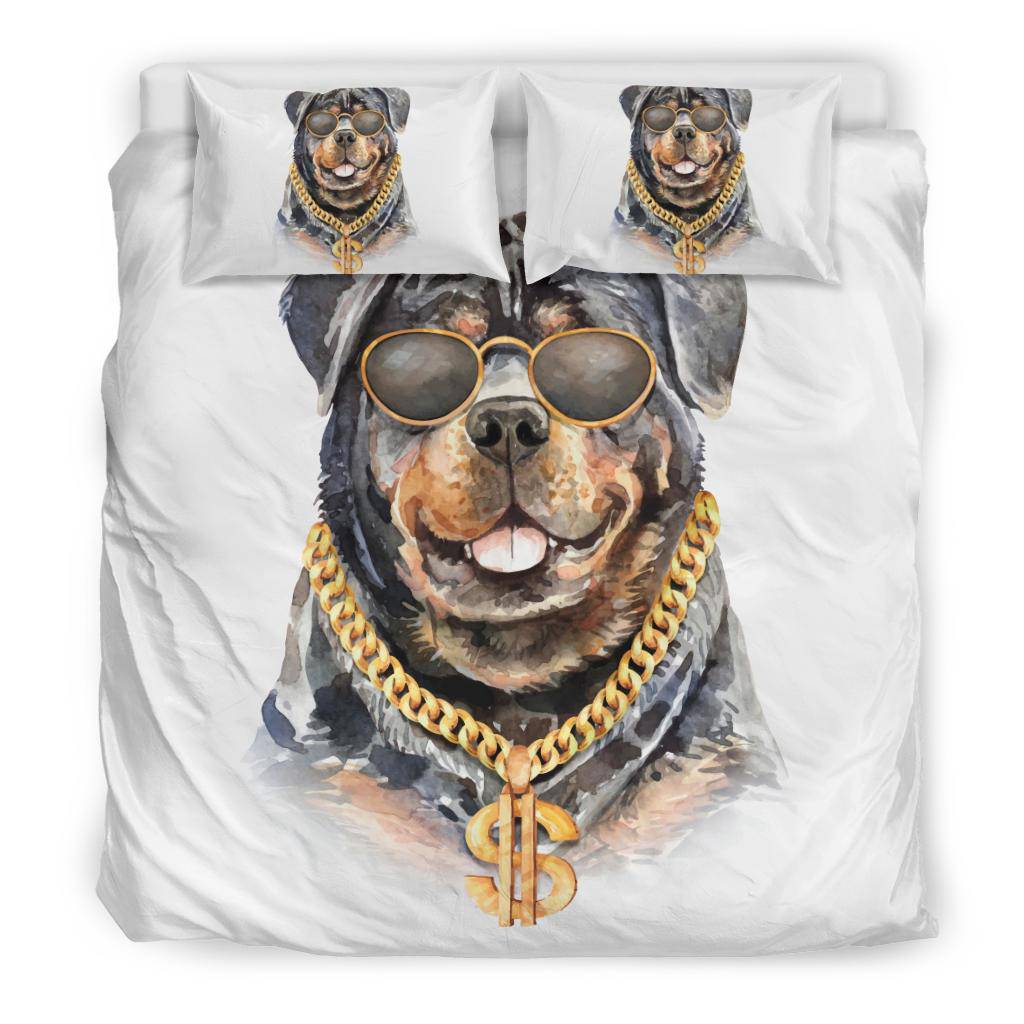 Rottweiler Watercolour Portrait Drawing Bedding Set, Cool Rich Dog Cartoon - Top Content | POD Collection | Free Shipping