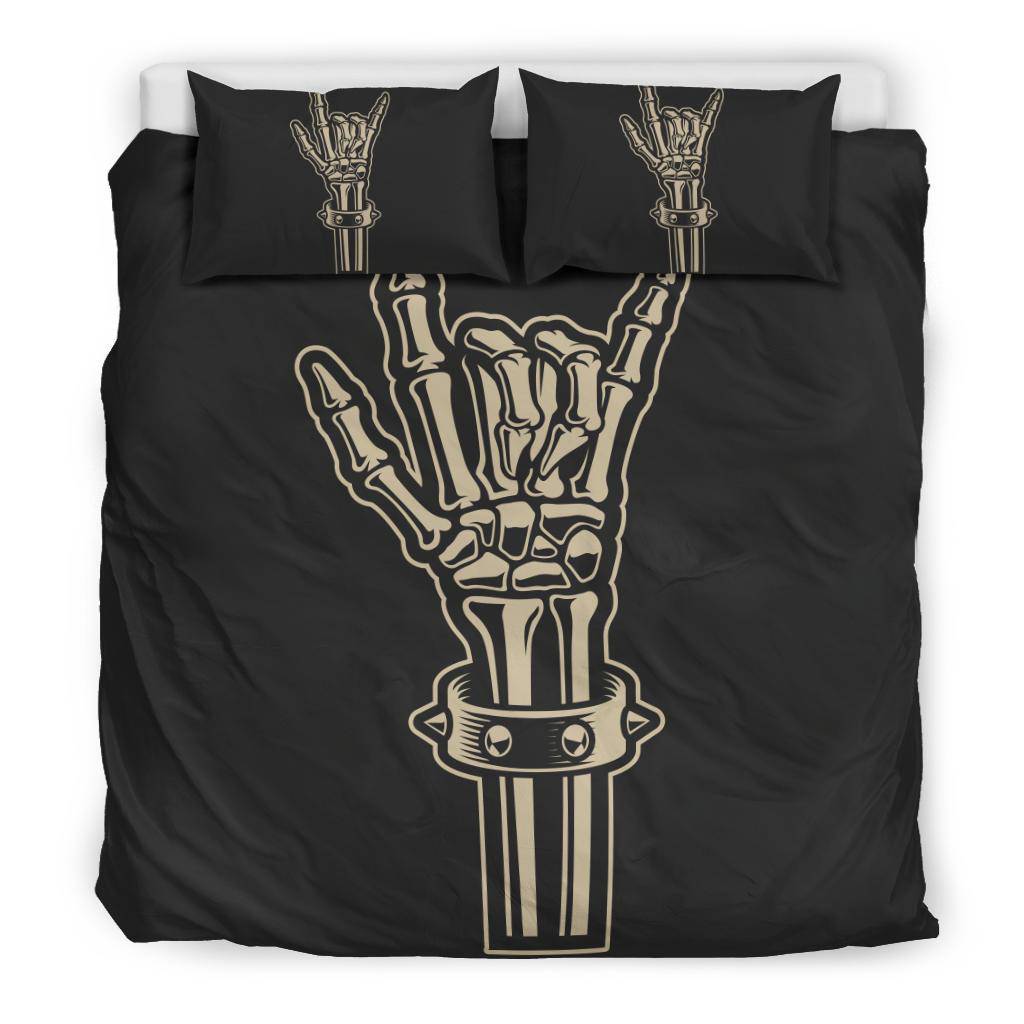 Skeleton Bone Cool Rock Hand Sign Cartoon Style Bedding Set - Top Content | POD Collection | Free Shipping