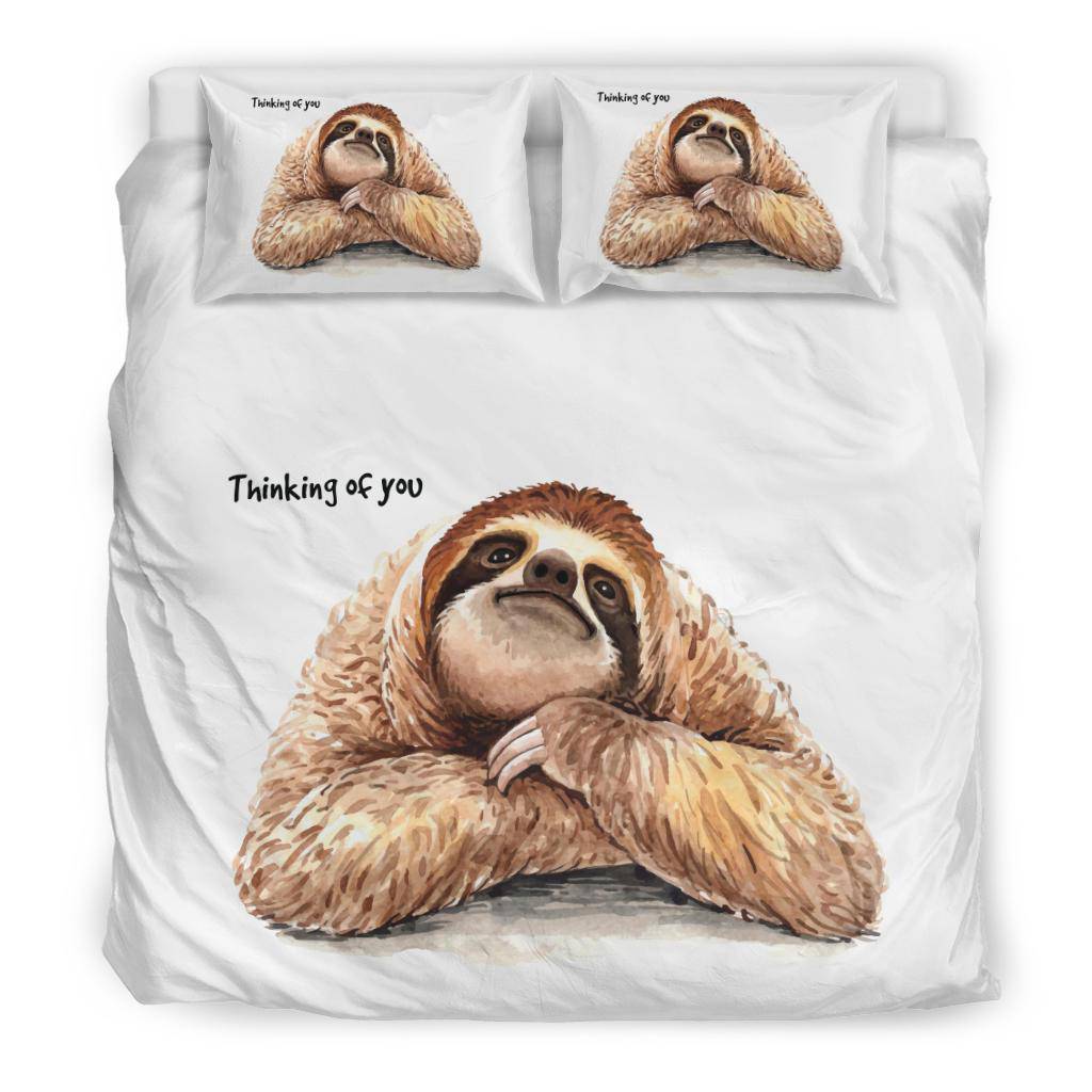 Sloth Hand Drawn Illustration Bedding Set, Thinking Of You Quote - Top Content | POD Collection | Free Shipping