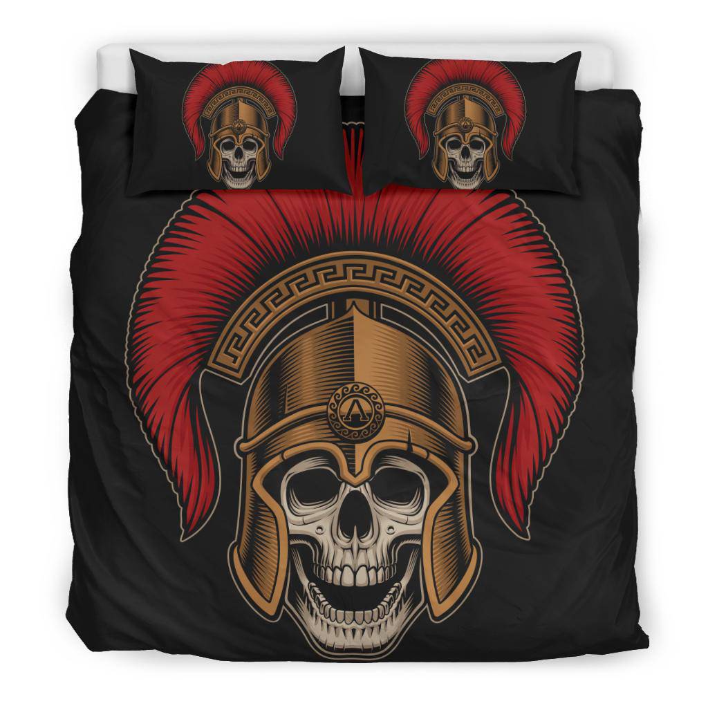 Spartan Warrior Skull Wearing A Helmet Cartoon Style Bedding Set - Top Content | POD Collection | Free Shipping