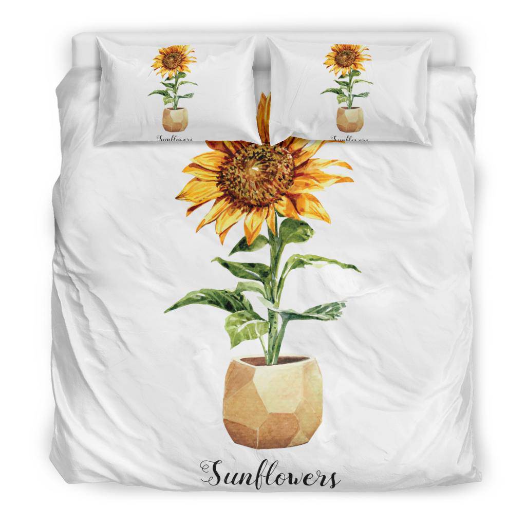 Sunflower Flower Pot Bedding Set, Watercolour Drawing Illustration - Top Content | POD Collection | Free Shipping