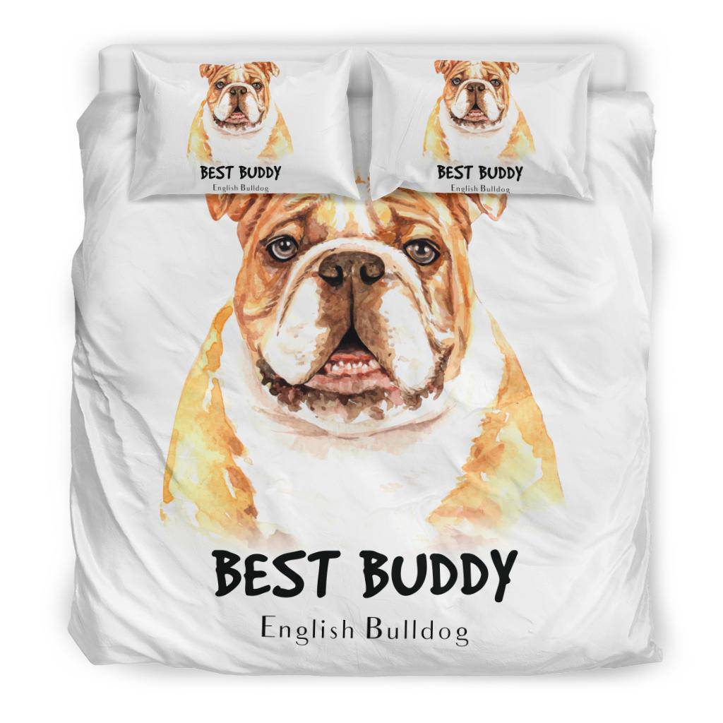 Watercolour English Bulldog Portrait Bedding Set, Best Buddy Cartoon - Top Content | POD Collection | Free Shipping