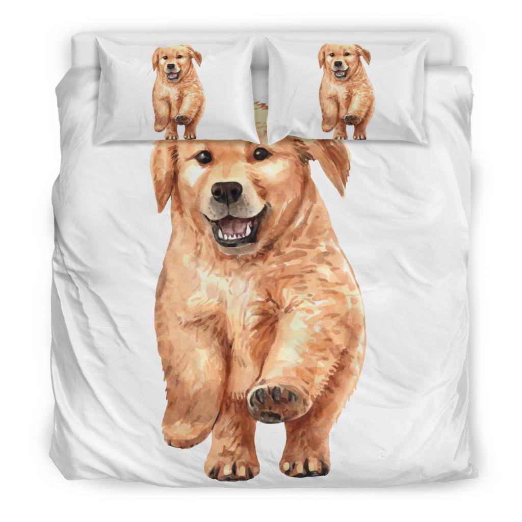 Watercolour Golden Retriever Portrait Bedding Set, Cute Cartoon Drawing - Top Content | POD Collection | Free Shipping