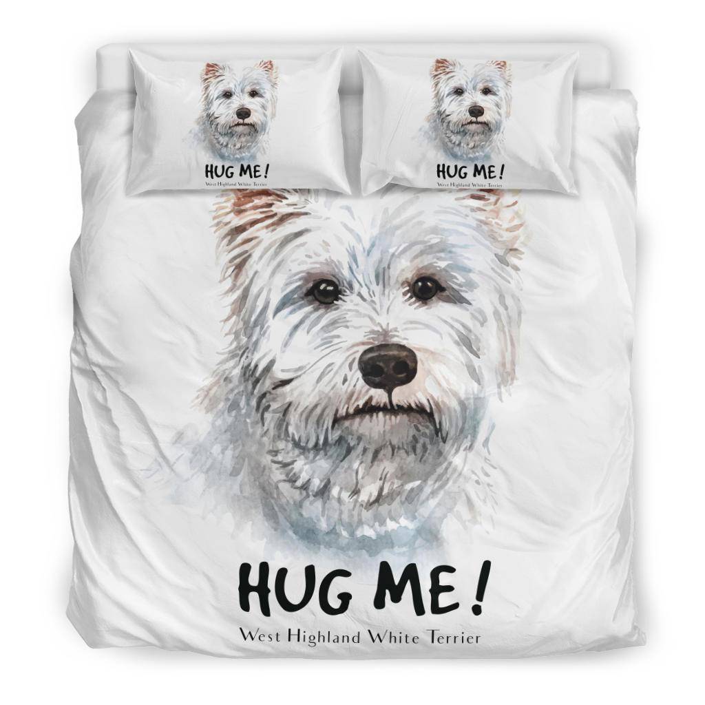 White Terrier Watercolour Portrait Bedding Set, Hug Me Dog Drawing - Top Content | POD Collection | Free Shipping