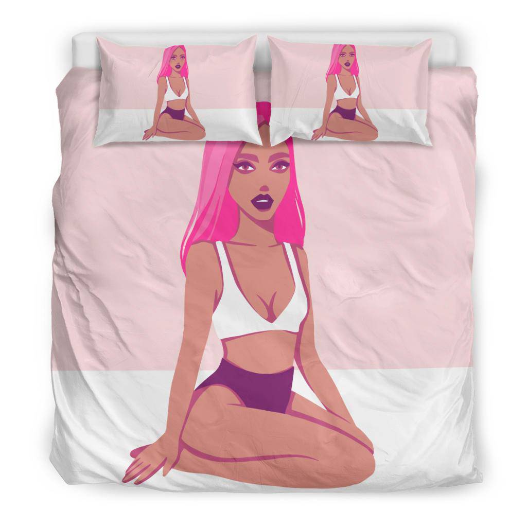 Beautiful Red Girl Cartoon Bedding Set, Summer Illustration Drawing - Top Content | POD Collection | Free Shipping