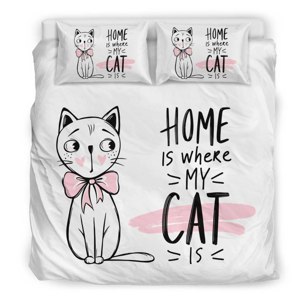 Cute Kitten Drawing Cartoon Bedding Set, Home Is Where My Cat Is - Top Content | POD Collection | Free Shipping