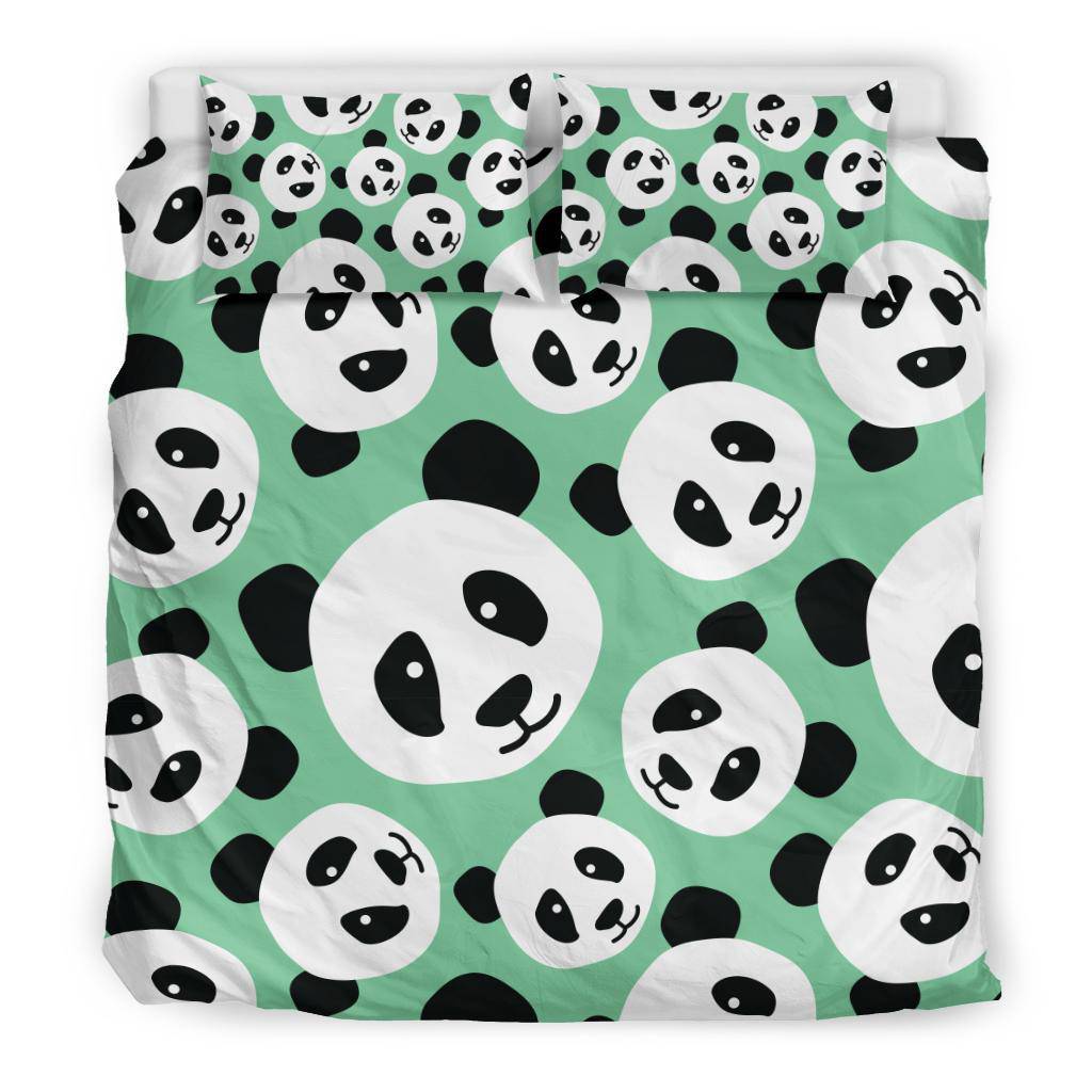 Cute Panda Head Green Bedding Set - Top Content | POD Collection | Free Shipping