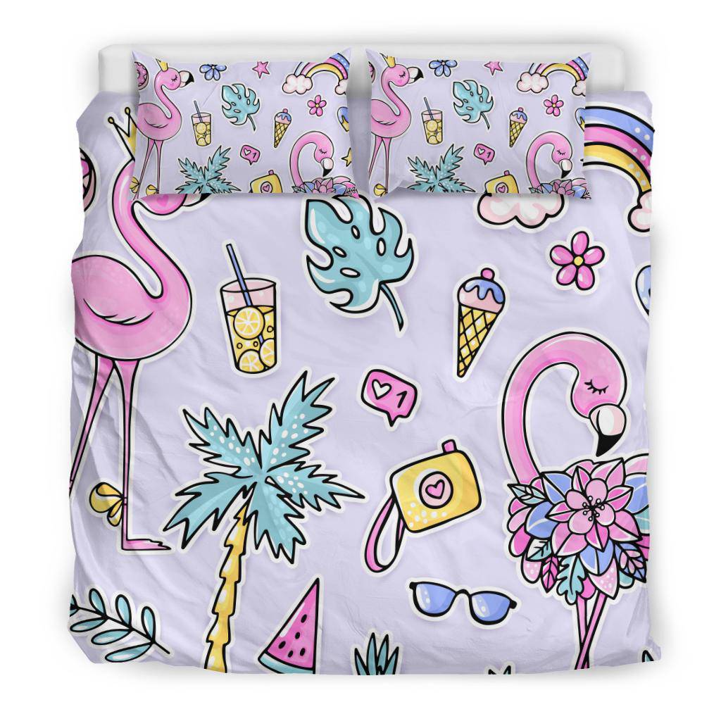 Cute Seamless Pattern Bedding Set, Flamingo Pink Cartoon - Top Content | POD Collection | Free Shipping