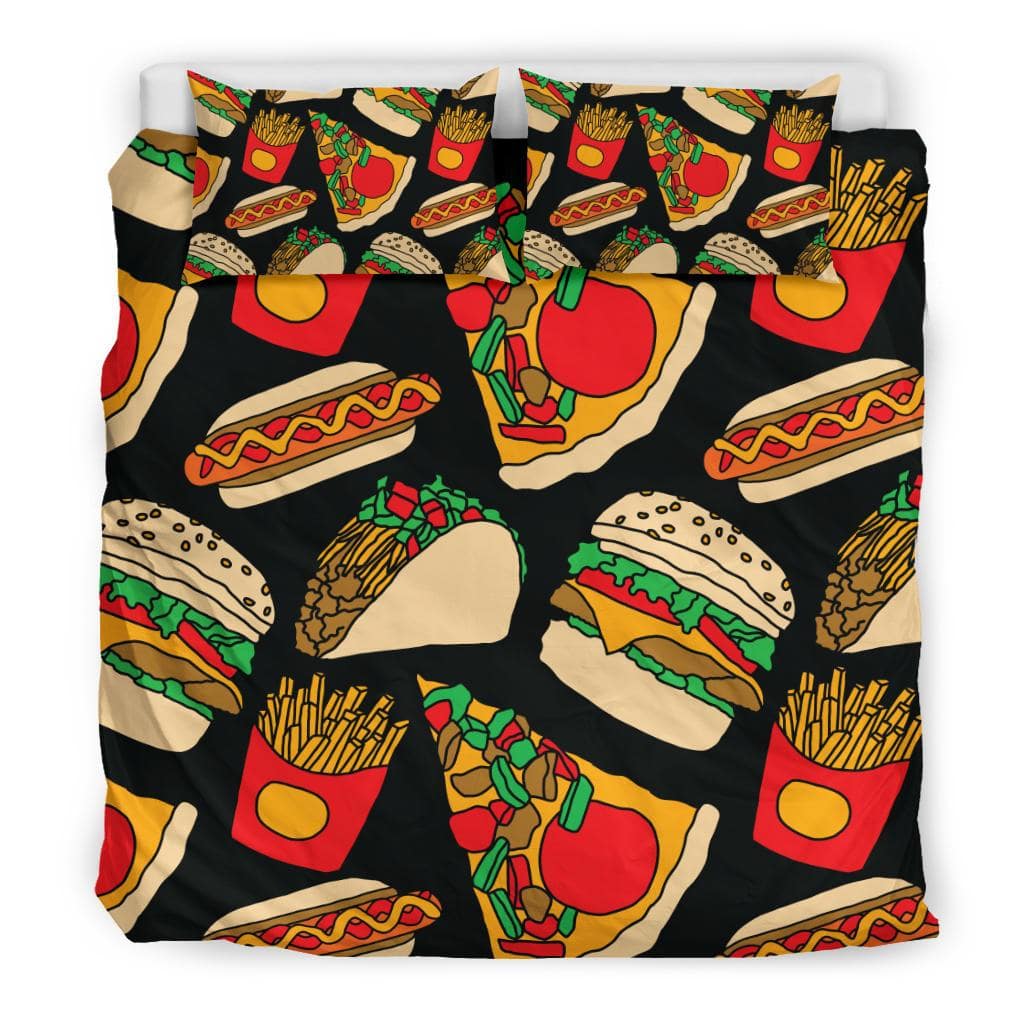 Fast Food Pizza Tacos Burger  Fries HotDog Bedding Set - Top Content | POD Collection | Free Shipping