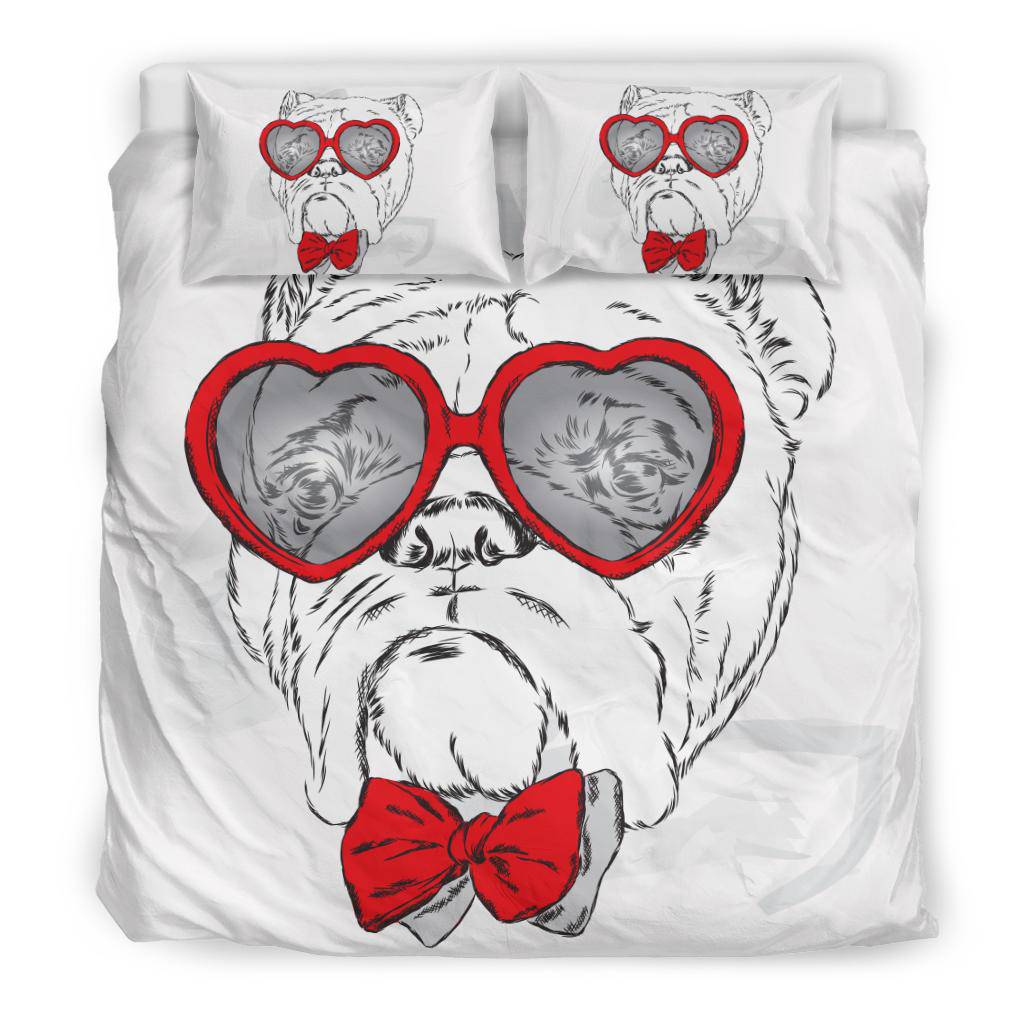 French Bulldog with Heart Sunglasses Valentine day  Bedding Set - Top Content | POD Collection | Free Shipping