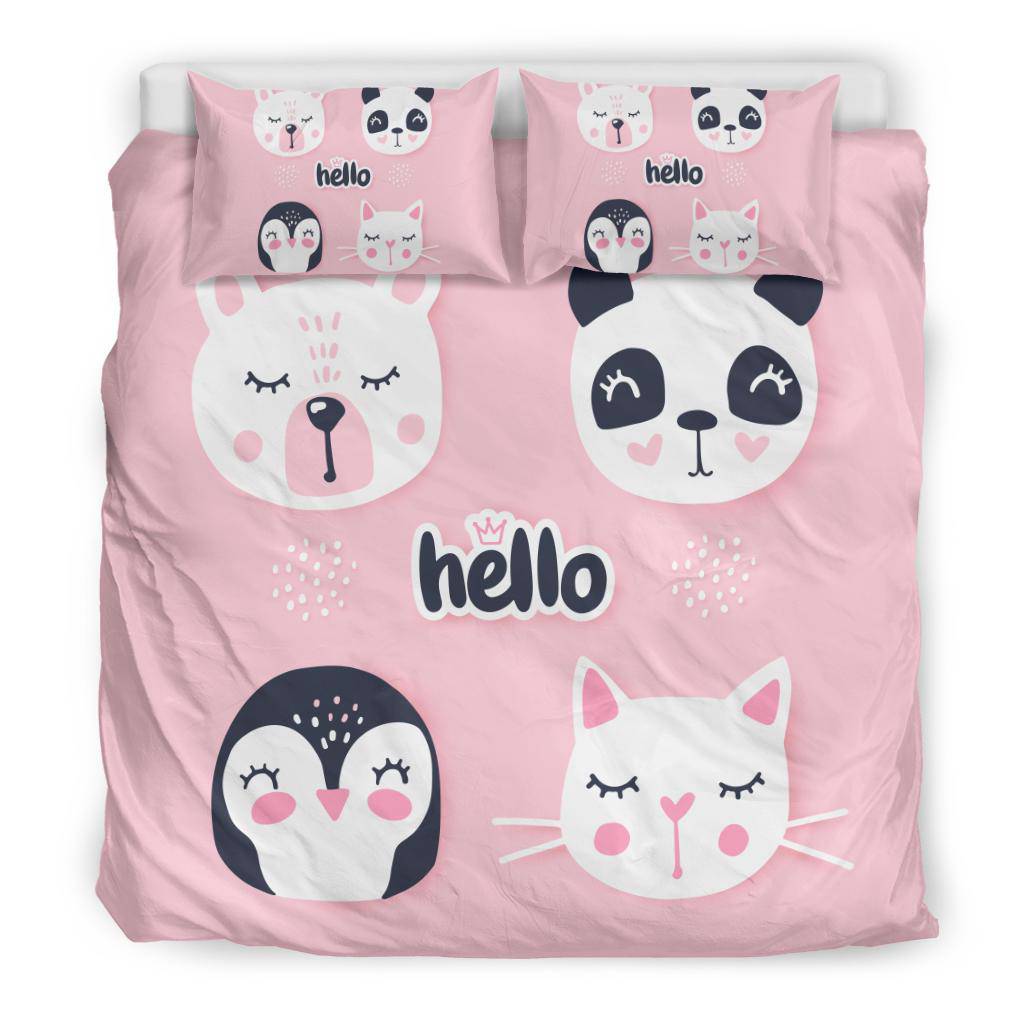 Hello Cute Bear Penguin Cat Bunny, Animal Cartoon Bedding Set - Top Content | POD Collection | Free Shipping