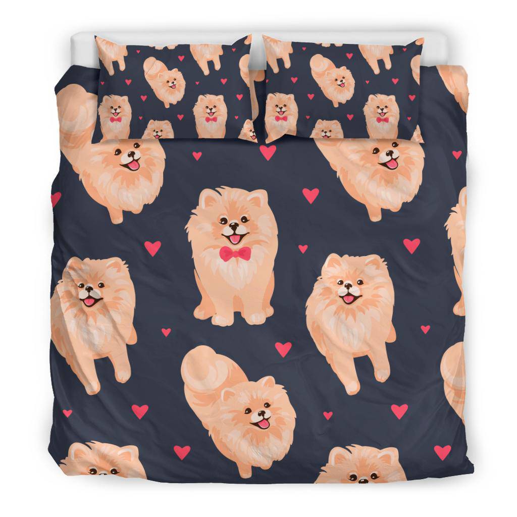 Pomeranian Spitz Puppy Cartoon Pattern Background Bedding Set - Top Content | POD Collection | Free Shipping