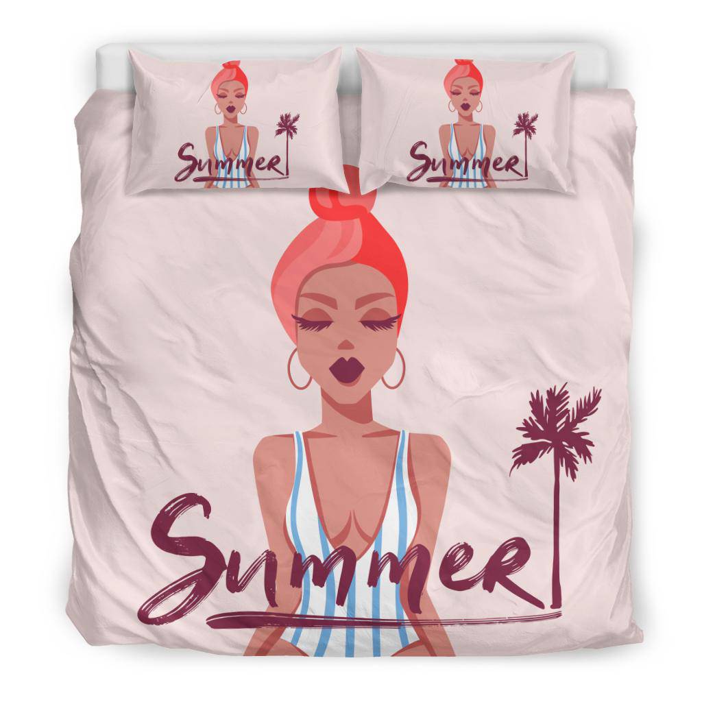 Summer Girl Bedding Set, Beautiful Cartoon Drawing - Top Content | POD Collection | Free Shipping