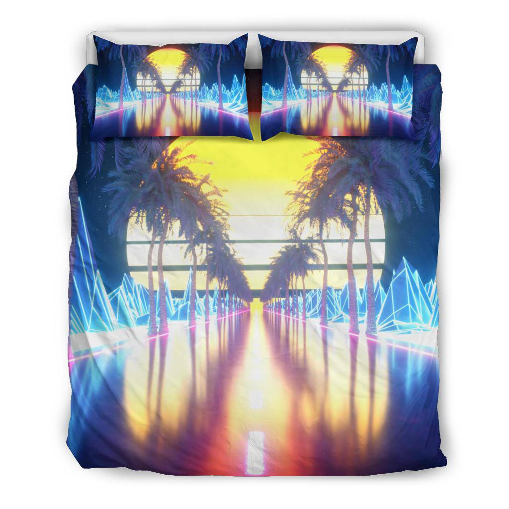 Retro Futuristic Sunset Palms Bedding Set - Top Content | POD Collection | Free Shipping